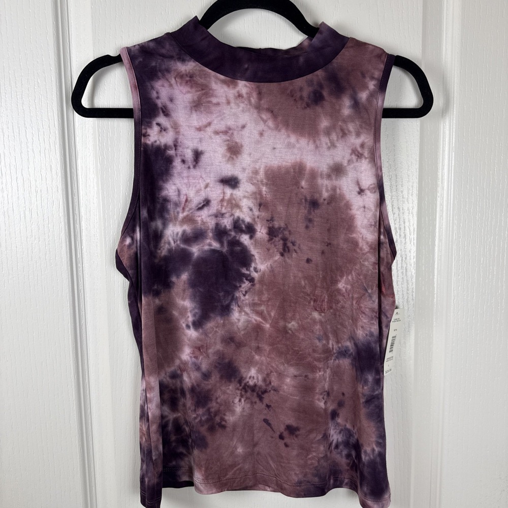 NWT Justify Purple Mauve Tie Dye Mock Neck Tank Top Sz L Boho Festival Style